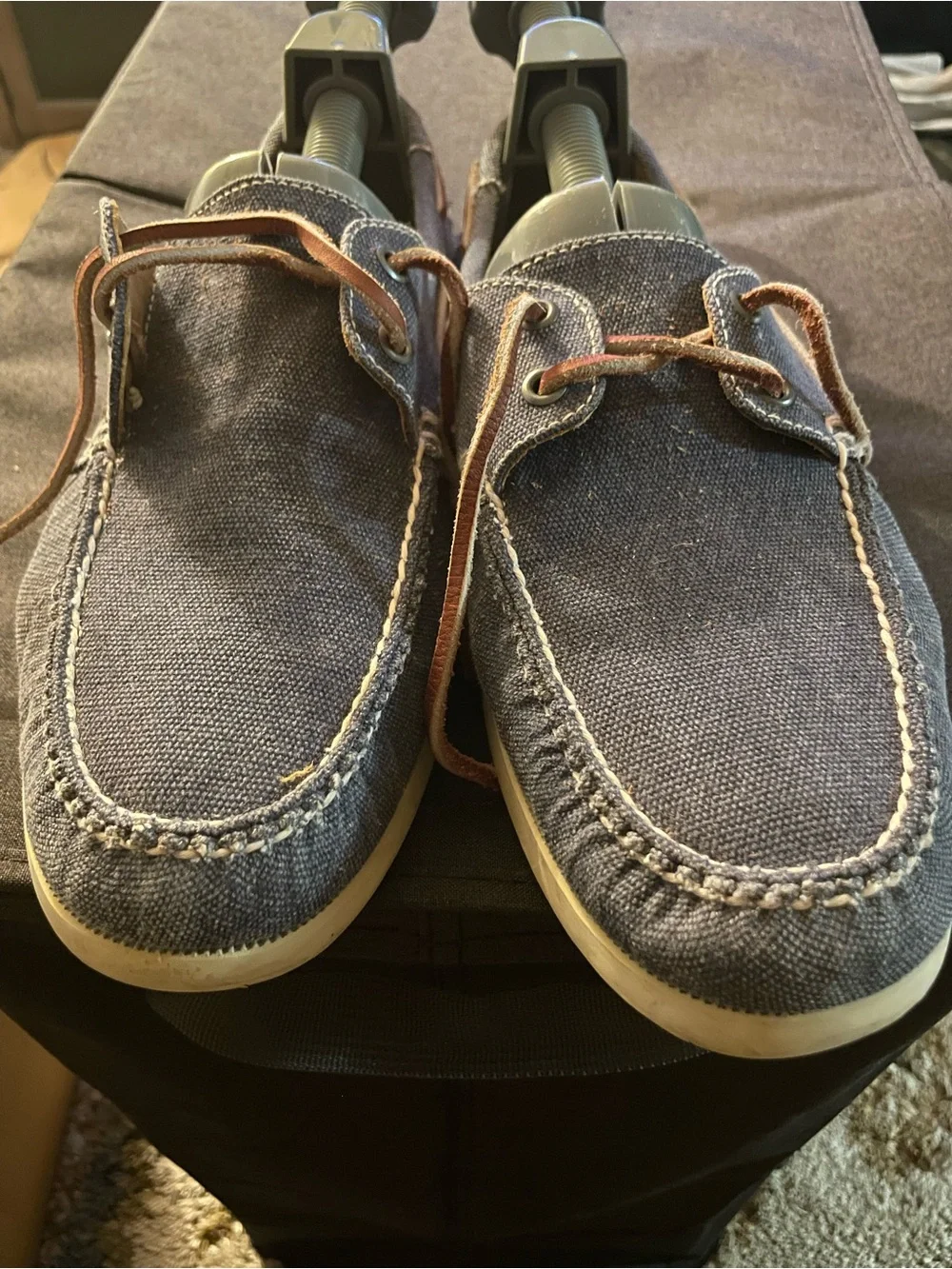 Peter Millar Men's Navy Canvas Boat Shoes with Brown Laces